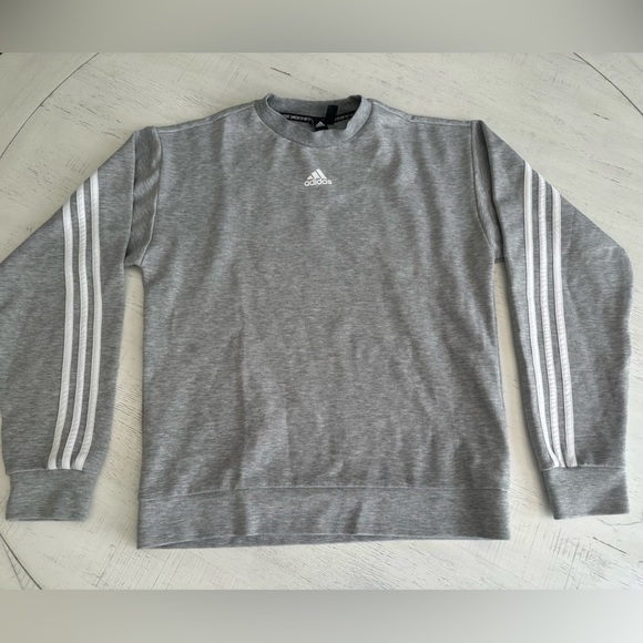 adidas Other - Mens Grey & White Adidas Crewneck 3 Striped Sweater Size S